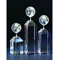 9" Globe Tower Optical Crystal Award w/ Beveled Edge Top